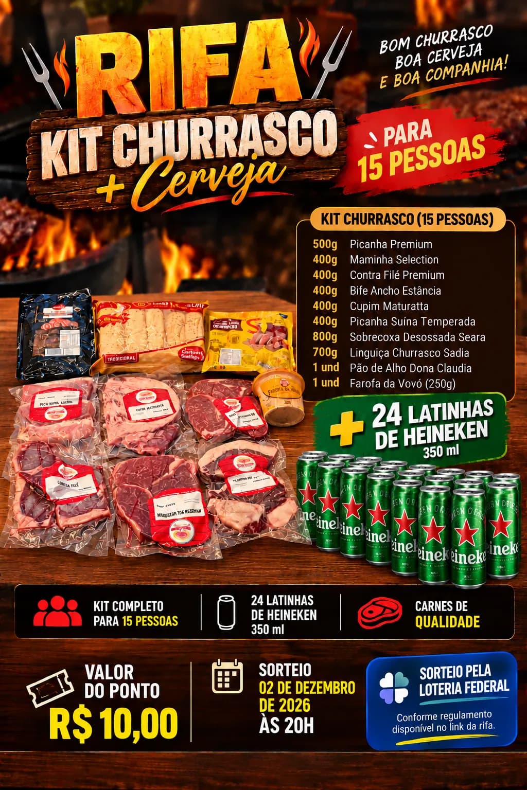 Kit Churrasco + 24 Heineken